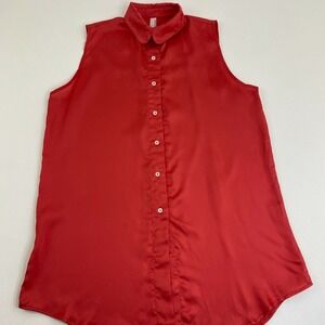 American Apparel Womens Red Sleeveless Button Front Blouse‎ Shirt Size XS/S
